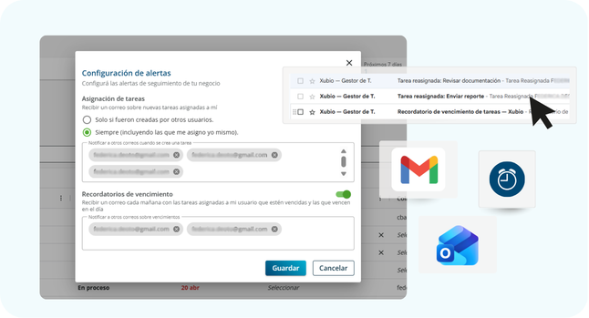 Alertas por correo - Gestor de Tareas Xubio