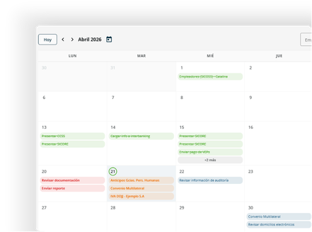 Vista calendario - Gestor de Tareas Xubio